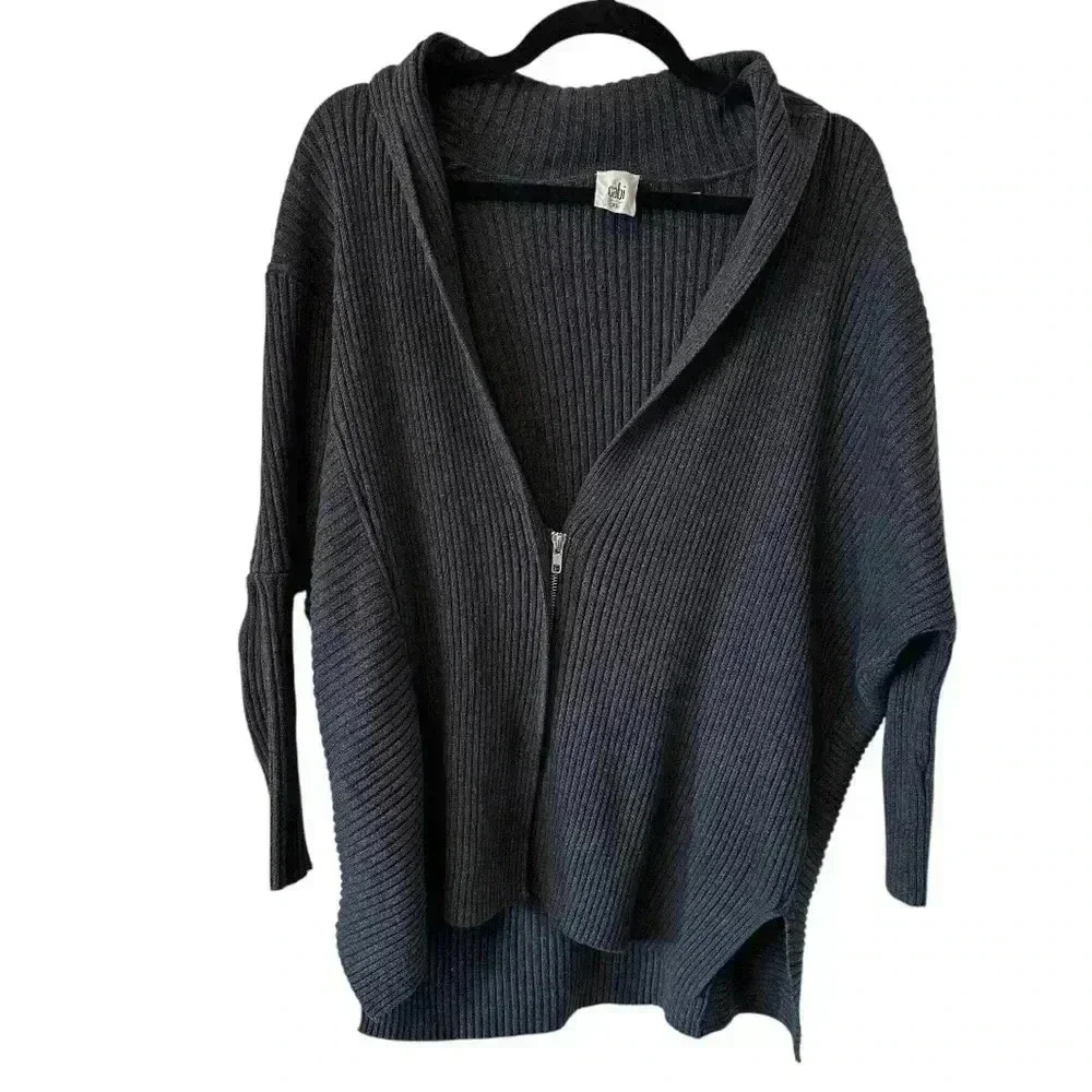 CAbi Women’s Minimalist Oversized Boxy Batwing Cardigan Sweater Half Zip XS Gray